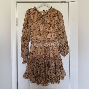 Red Dress Boutique- Mustard Snake-skin dress- High neck/long sleeve